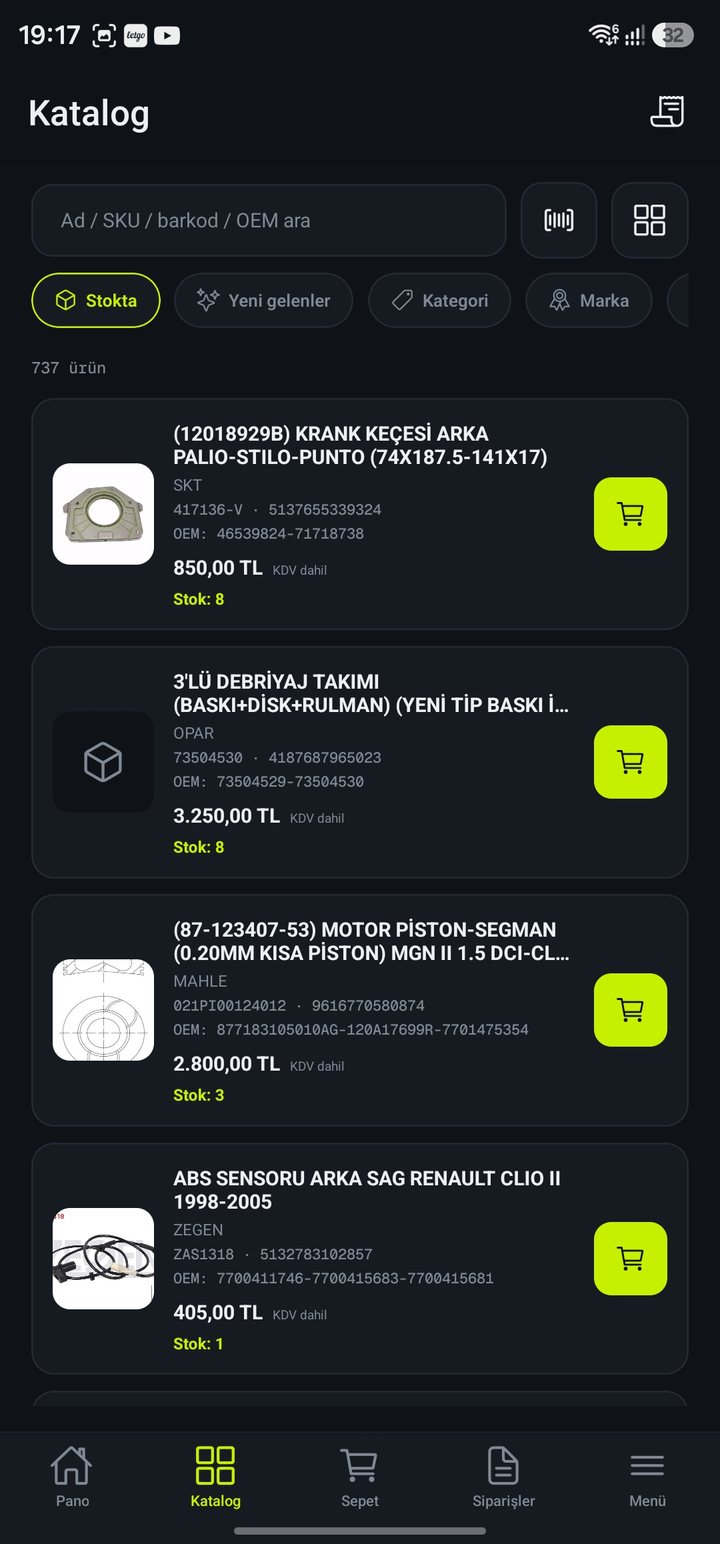 Pro2B katalog ekranı