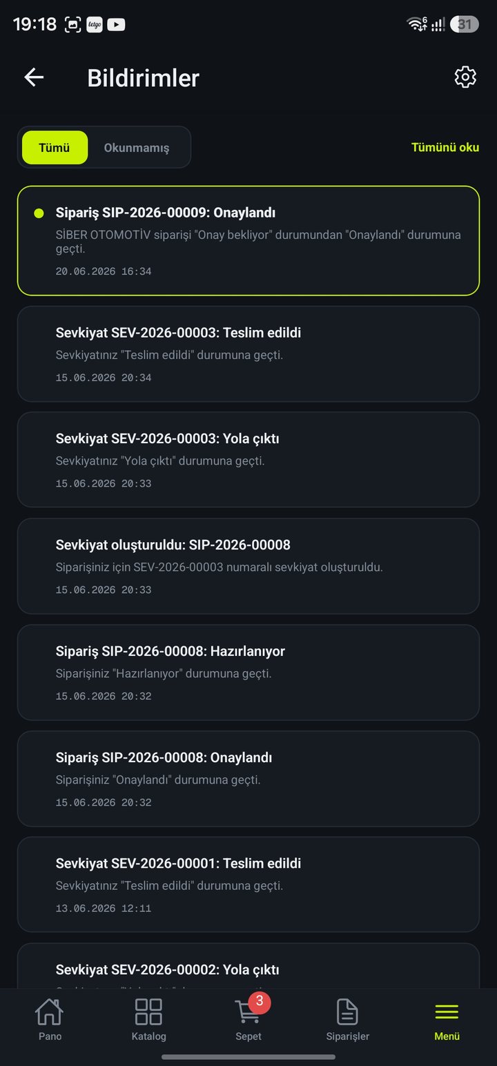 Pro2B bildirimler ekranı